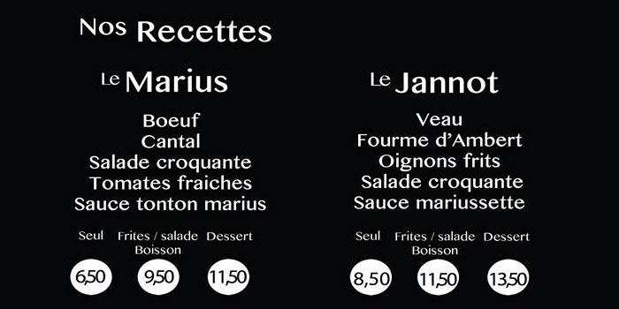 Carte burger Little Marius