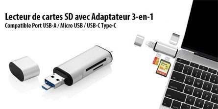 Lecteur de cartes SD avec adaptateur 3-en-1