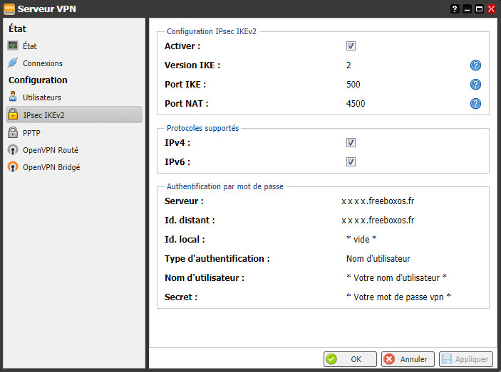 Config IPsec IKEv2 VPN Freebox